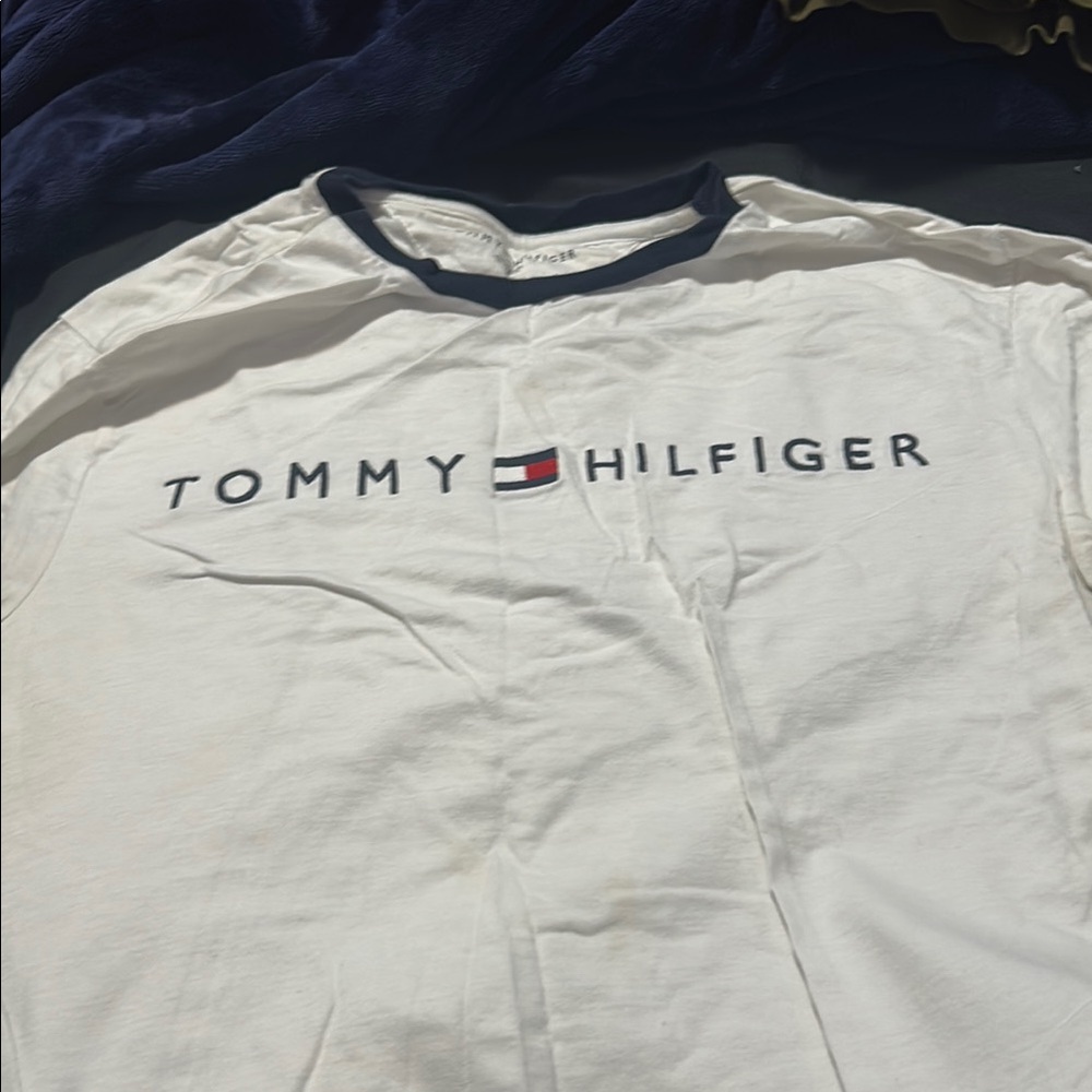 Tommy Hilfiger White Tee with Dark Blue Trim